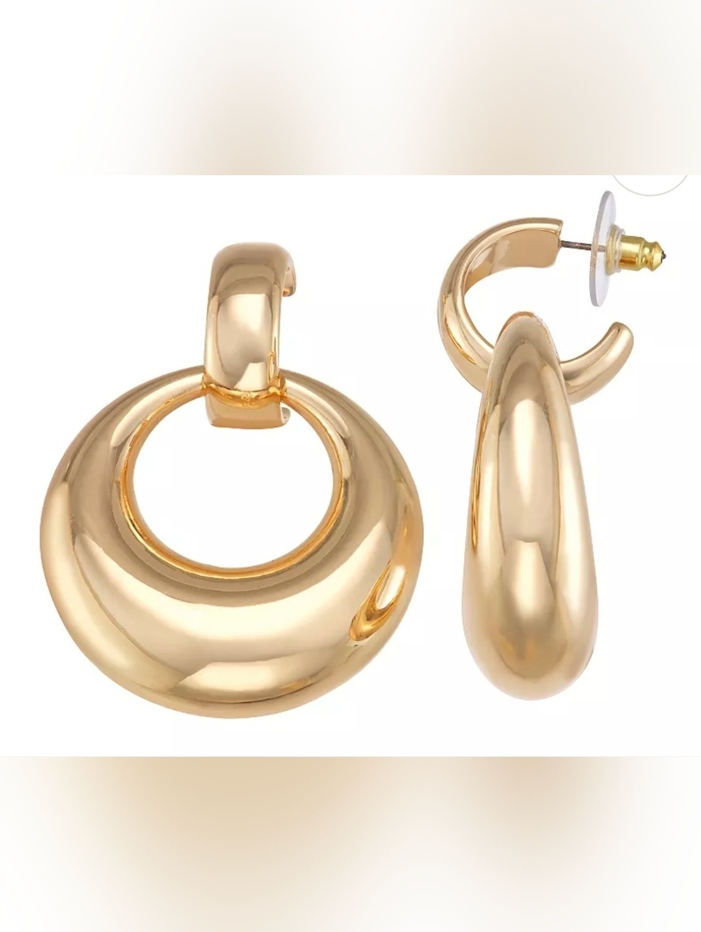 Nine West Shiny Gold Double Ring Drop Earrings